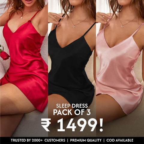 3-Pack Satin silk V Neck Sleep Dress