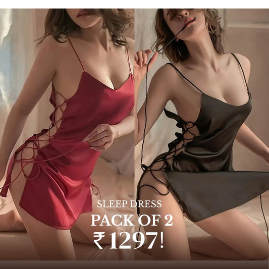 Sexy Satin Nightdress with Lace-Up Suspenders