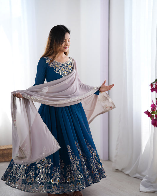 Heavy Designer Party Wear Look Gown-Dupatta in Heavy Thread Embroidery Work