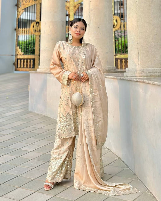 New Sharara Collection Faux Georgette Top-Bottom And Dupatta Set