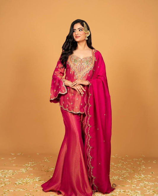 simar silk With Embroidery Work Top-Bottom And Dupatta Set
