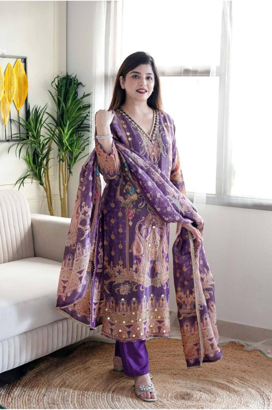 Multicolored print with work and Dupatta