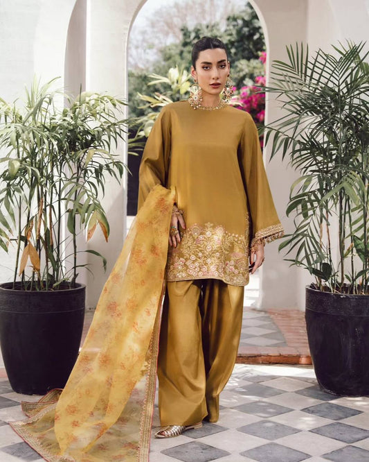 French Crepe Silk Top-Bottom And Dupatta Set