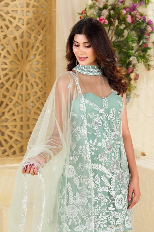 HULTER NECK KURTA AND PLAZZO SET WITH DUPATTA IN BUTTERFLY