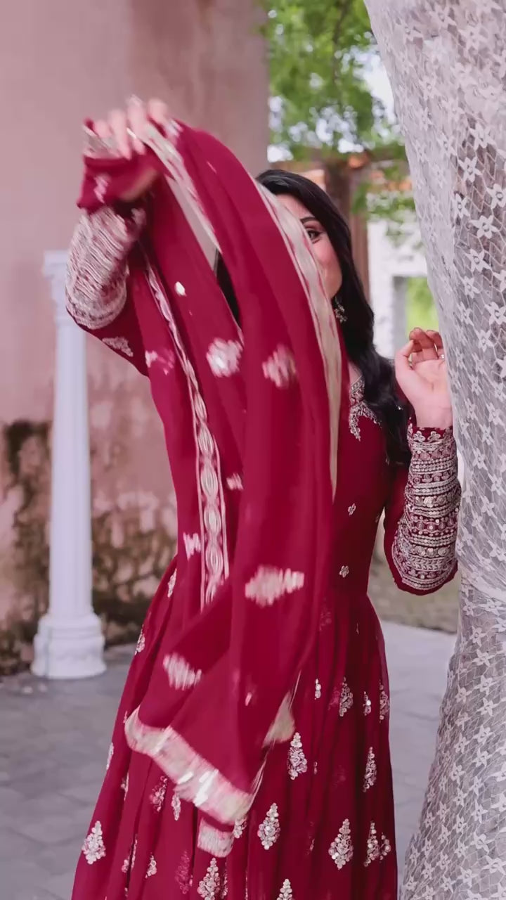 Embroidery Sequence Work Gown With Dupatta