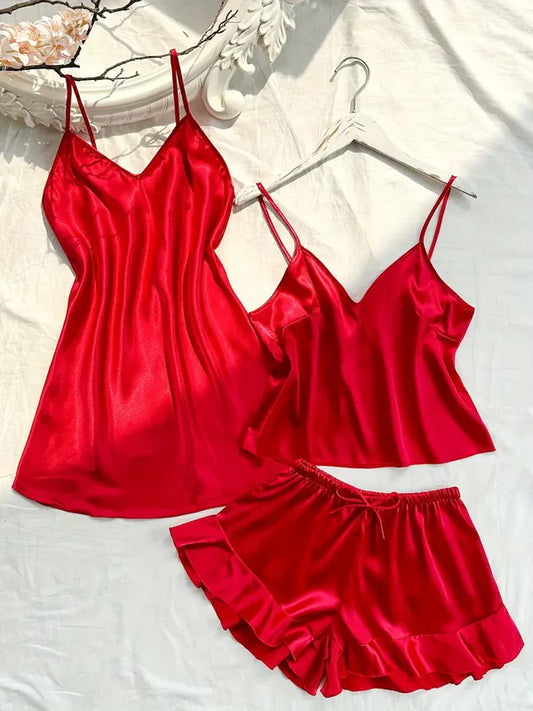 V Neck one piece with Cami Top & Flare Shorts Sleep dress, pajama set