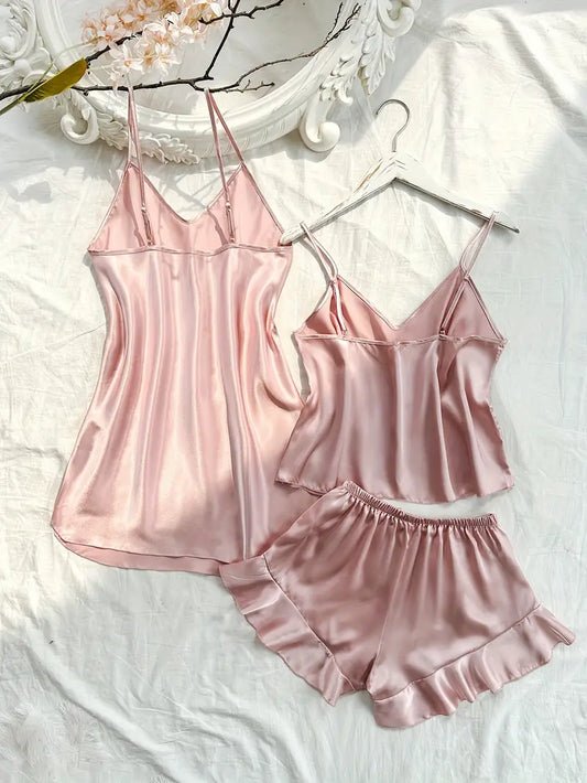V Neck one piece with Cami Top & Flare Shorts Sleep dress, pajama set