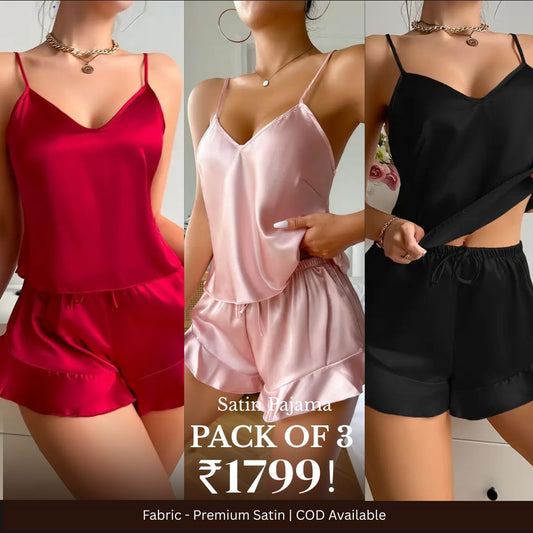 Pack of 3-2 Top & Flare Shorts pajama set for women