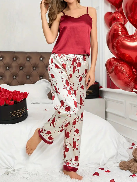 Floral Print Satin Elegant Pajama Set