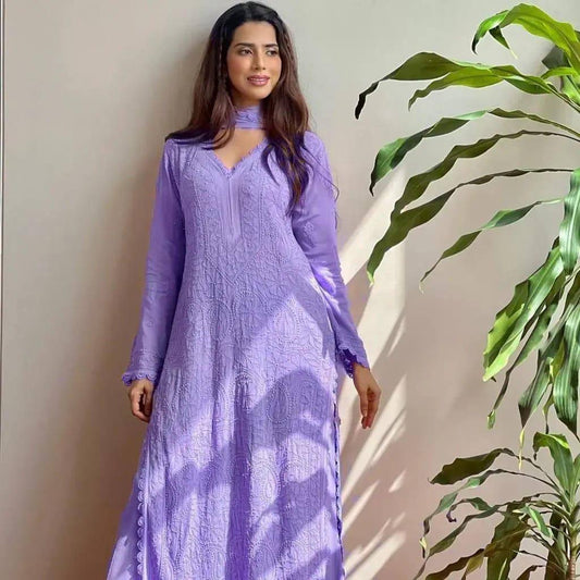 chikankari embroidery work kurta with palazzo with dupatta