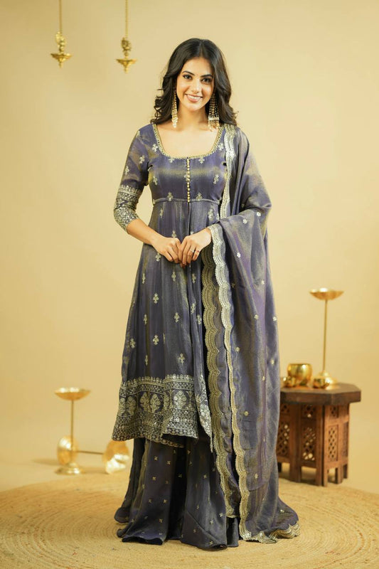 Swastika Premium Tissue Slit Anarkali with skirt